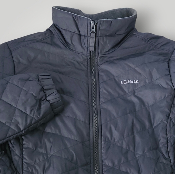 LL Bean Primaloft Puffer Jacket Womens Medium Quilted Fleece Lined Navy - Picture 3 of 11